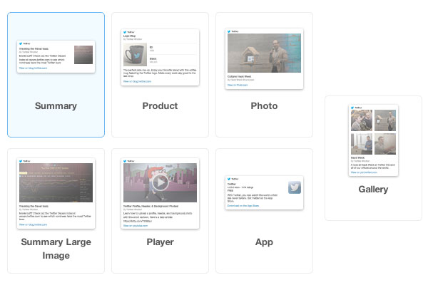 Different types of Twitter Cards