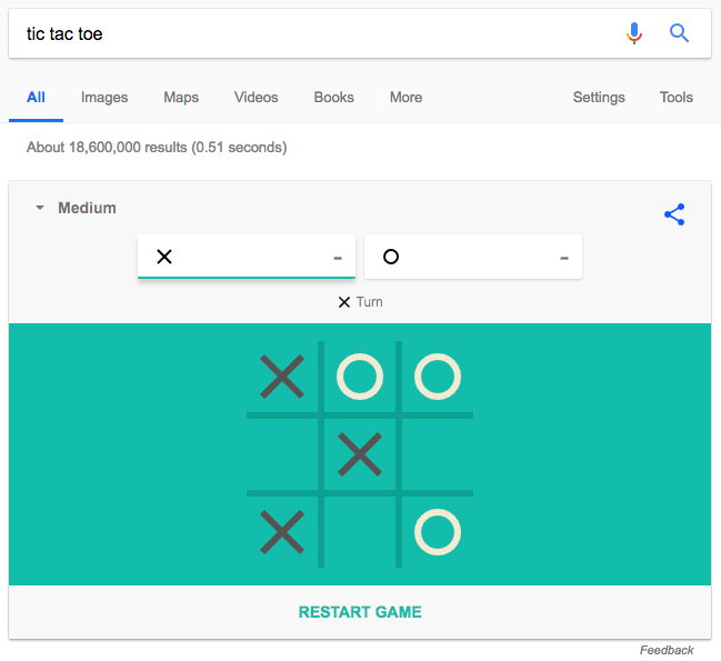 Jugar al tres en raya con Google