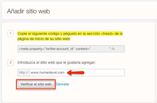 Cómo verificar tu sitio Web en Twitter Analytics