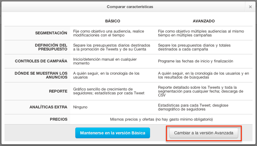 Twitter Analytics paso 2: configuracion cuenta avanzada