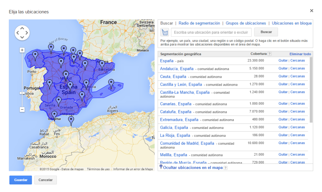 Configurar las ubicaciones de tu campaña de AdWords