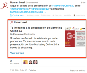 Vista de tweet con twitter cards