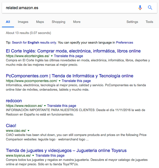 Búsqueda de webs relacionadas en Google