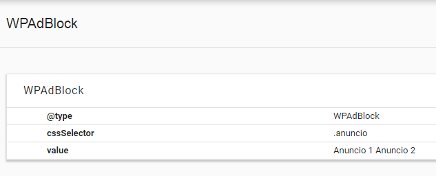resultado de ejemplo de WPadblock en json-ld