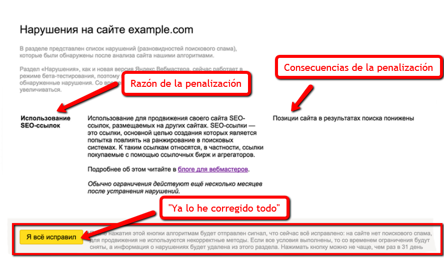 Nueva funcionalidad de Yandex.Webmaster: "Ya lo he corregido todo"