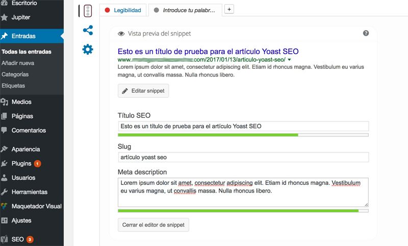 Yoast SEO configuración de títulos y descripciones